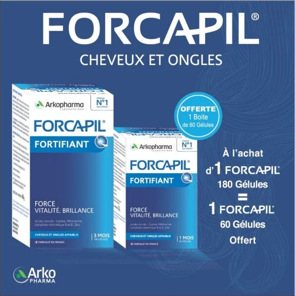 Forcapil Cheveux Et Ongles – 180 Gelules = Forcapil 60 Gelules Offert