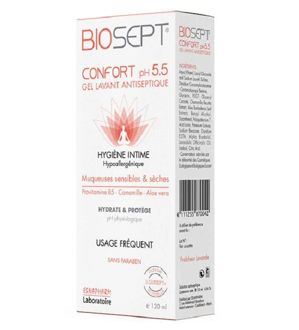 biosept-confort-1.jpg Biosept 5.5 Gel Nettoyant intimeTraitant 200Ml