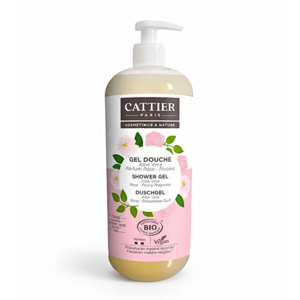 Cattier Gel Douche Aloe Vera Parfum Rose Pivoine 1L