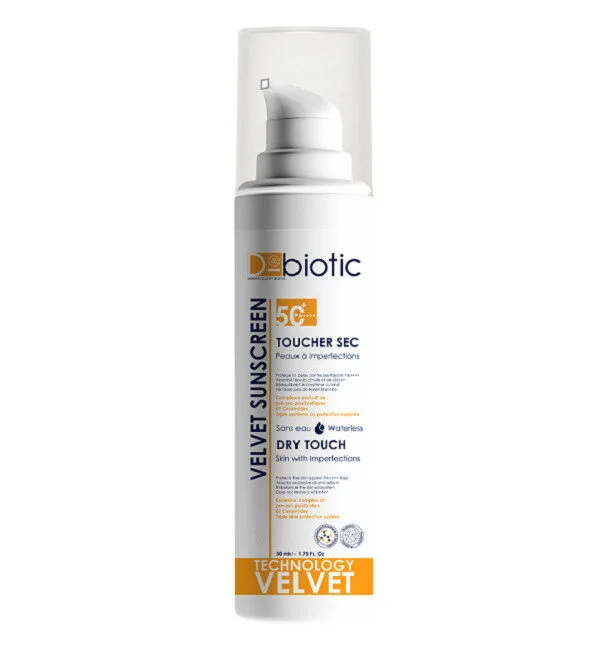 D-biotic-Velvet-Sunscreen-50ml-1.jpg D-BIOTIC Velvet Toucher Sec Peaux à Imperfections 50ml