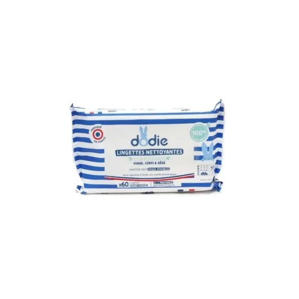 Dodie – Lingettes nettoyantes fibres biodégradables – 70 lingettes