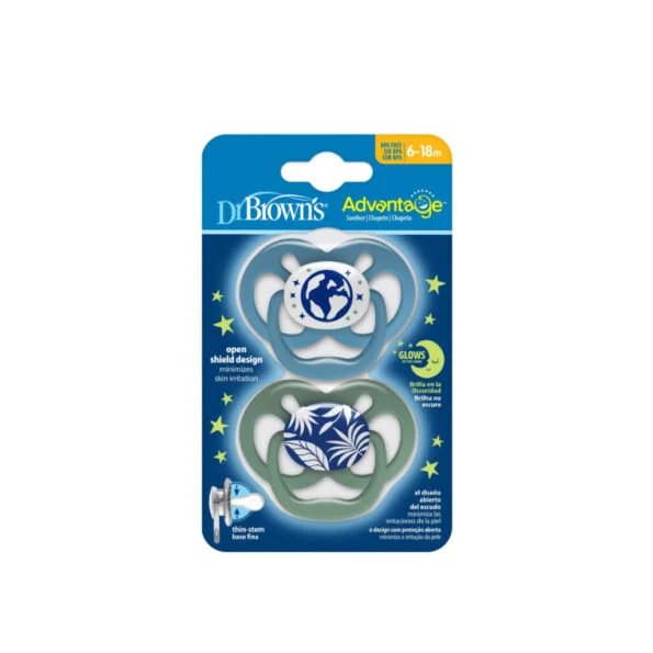 Dr Brown’s 2 Sucette Advantage Phosphor Bleu 6-18m