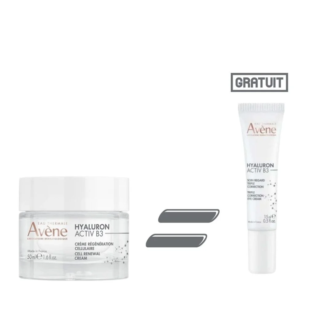 avene-hyaluron-activ-b3-creme-pack-.jpg EAU THERMALE AVÈNE Hyaluron Activ B3 Creme Regeneration Cellulaire 50ml = Soin regard triple correction HYALURON ACTIV B3 15 ml Offert