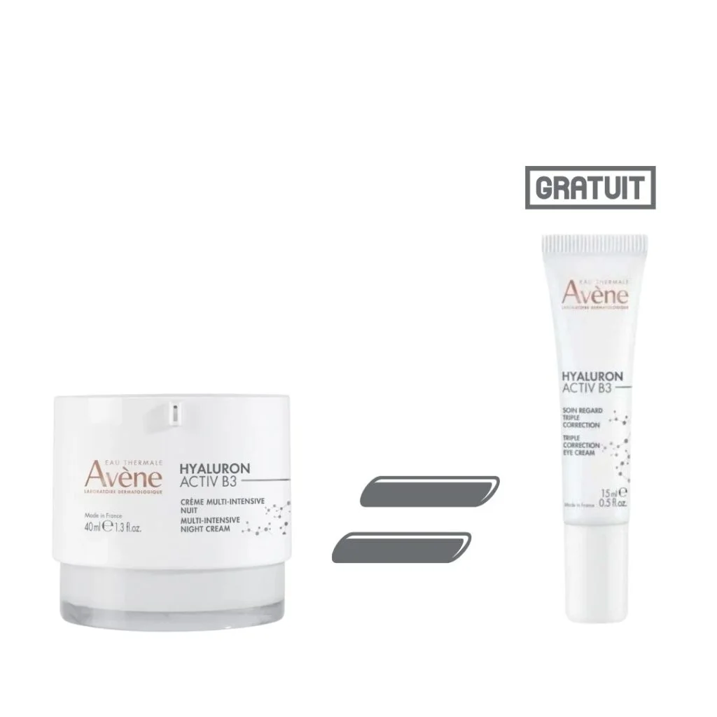 avene-hyaluron-activ-b3-creme-multi-fonction-pack-.jpg Eau Thermale Avène Crème Multi-intensive Nuit HYALURON ACTIV B3 40 ml = Soin regard triple correction HYALURON ACTIV B3 15 ml Offert
