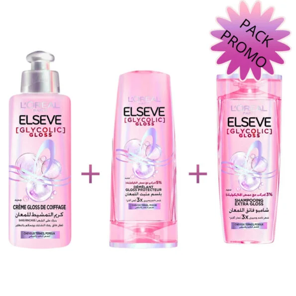 Elseve Glycolic Gloss Shampoing + Demelant + Soin Lamination Pack
