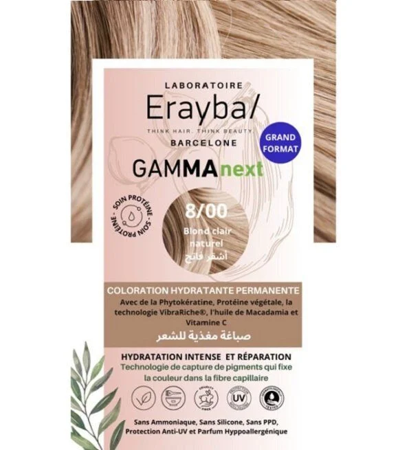 erayba-next-coloration-hydratante-permanente-n8-blond-clair-naturel-1.jpg Erayba Gamma Next Coloration 8/00 Blond clair Natural Coloration Hydratante Permanente
