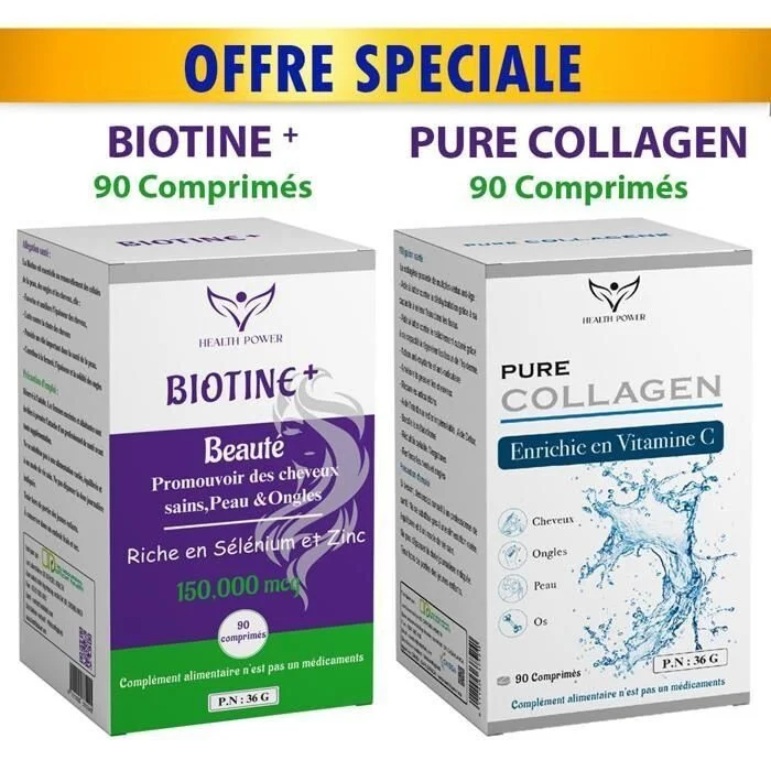 pack-collagene-biotine-1.jpg HEALTH POWER PURE COLLAGEN 90 Comprimés +BIOTINE 90 Comprimés