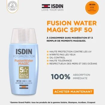 ISDIN Fotoprotecteur Fusion Fluide water Magic 50Ml = Trousse & Format de Voyage Offerts