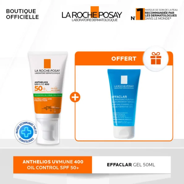 La Roche-Posay Anthelios UV MUNE Crème Solaire Matifiante SPF50ml = Effaclar Gel Nettoyant 50ml Offert