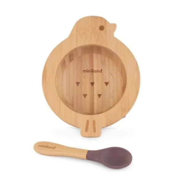 Miniland Bol et Cuillère en Bois Poussin