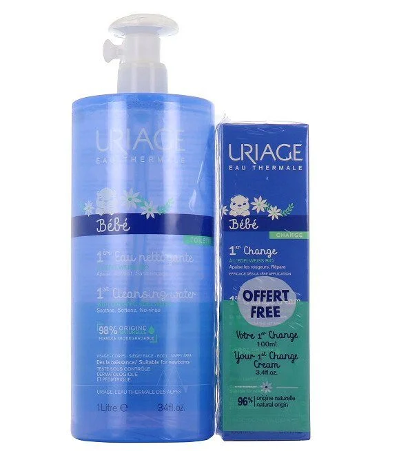 URIAGE BÉBÉ EAU NETTOYANTE 1L+1ÈRE CRÈME CHANGE OFFERTE
