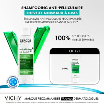 Vichy Dercos Shampoing Traitant Anti-Pelliculaire Cheveux Gras | 200ml = 1 Shampooing miniature Offert