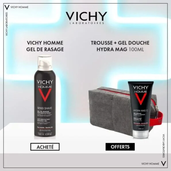 Vichy Homme Gel de rassage 150ml+hydra mag C 100ml Trousse