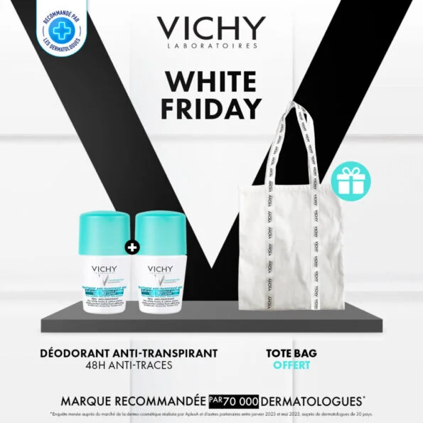 Vichy Dermo-Tolérance Déodorant 48H Anti-Traces Jaunes et Blanches Bille Peau Sensible | 50ml = Tote Bag Offert