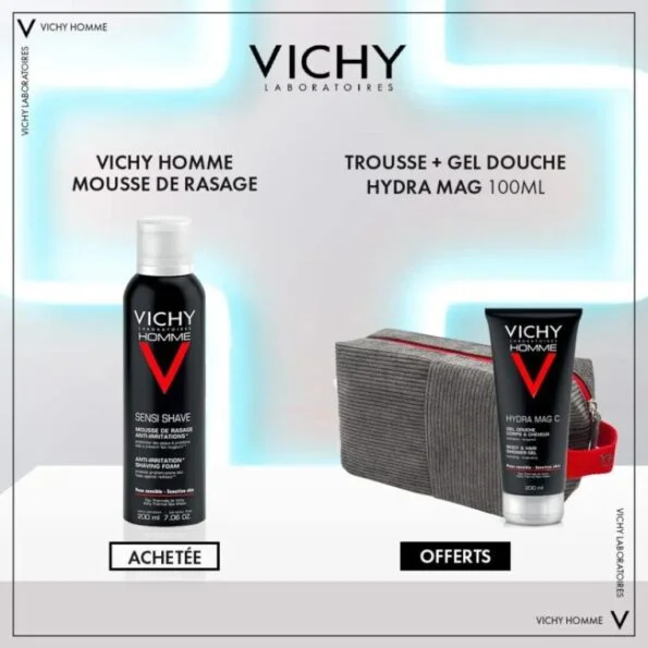 Vichy Homme Mousse a rasser 200ml+hydra mag C 100ml Trousse