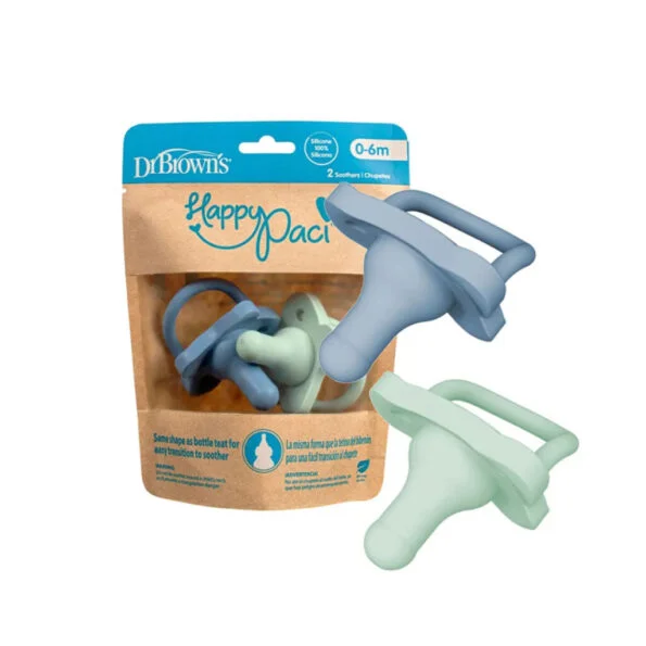 Dr Brown’s 2 Sucette Happy Paci Vert & Bleu 0-6 Mois