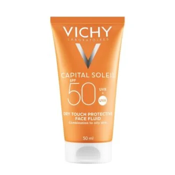 Vichy Capital Soleil Émulsion Anti-Brillance Toucher Sec SPF50 Peau Sensible Mixte à Grasse | 50ml = Minerale 89 10ml Offert