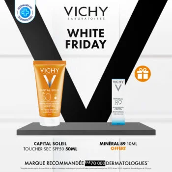 Vichy Capital Soleil Émulsion Anti-Brillance Toucher Sec SPF50 Peau Sensible Mixte à Grasse | 50ml = Minerale 89 10ml Offert