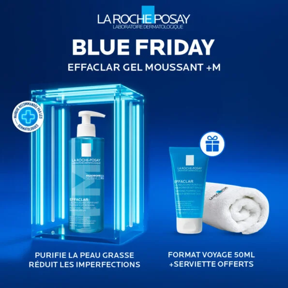 La Roche-Posay Effaclar Gel Moussant Peau Grasse Acnéique | 400ml = Serviette & Effaclar Gel Miniatures